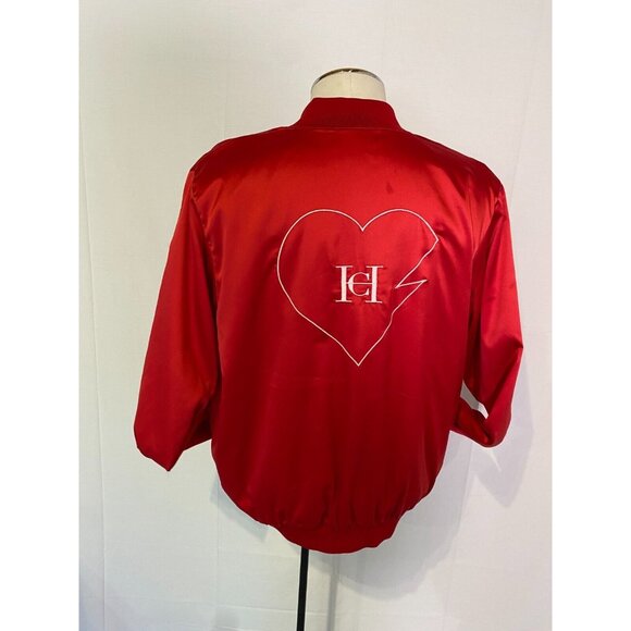 Carolina Herrera Good Gild Custom Red Polyester Bomber Jacket Zip Pockets Sz M/L - Picture 16 of 16